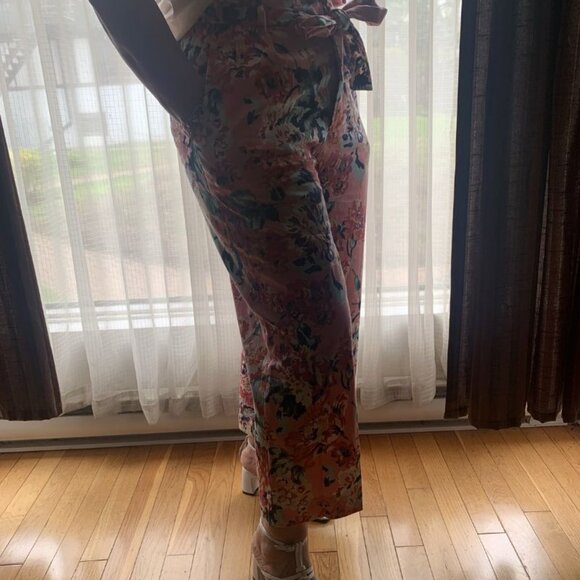 Zara Floral Cotton Pants with Tie Waist – Size S - Picture 3 of 6